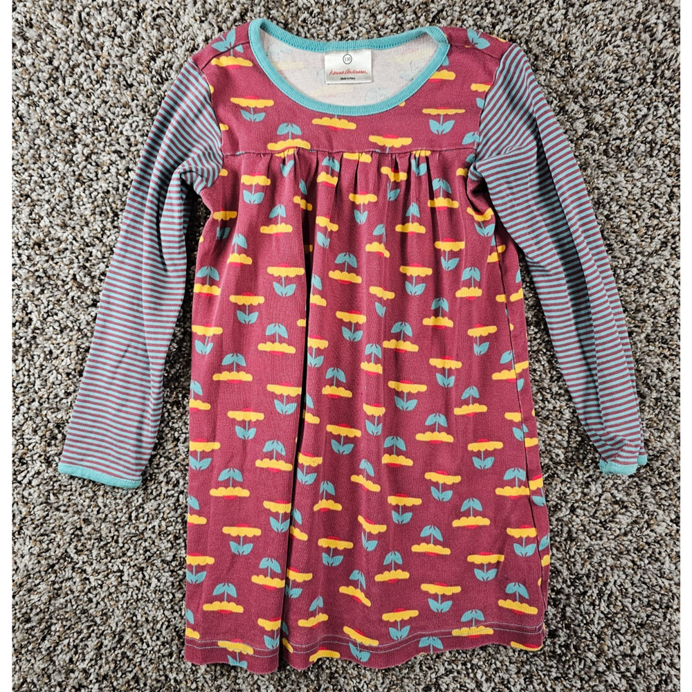Girls Hanna Andersson 110 US 5 Dress l/s Cotton Floral Striped Tulip Boutique